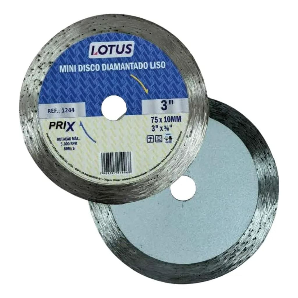 Mini Disco Diamantado Liso 75mm 3 Polegadas 10mm Corte Ceramica Porcelanato Pedra Lotus 1244