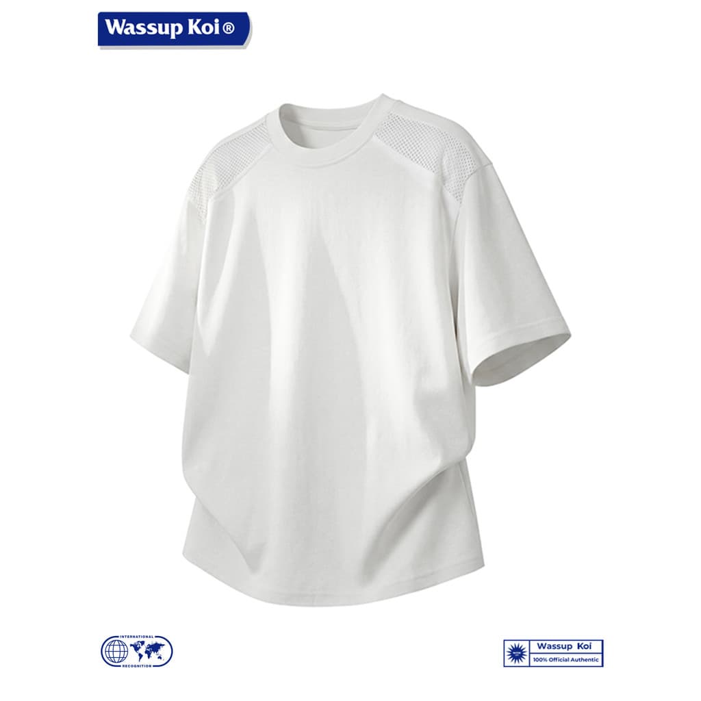 WASSUP KOI Co-Branded Trendy Camiseta de manga curta masculina solta costura respirável Casual Top verão estilo simples