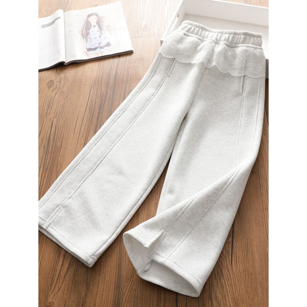 Meninas estilo ocidental costura renda cintura reta calças casuais 2026 primavera novo estilo crianças All-Match Split c