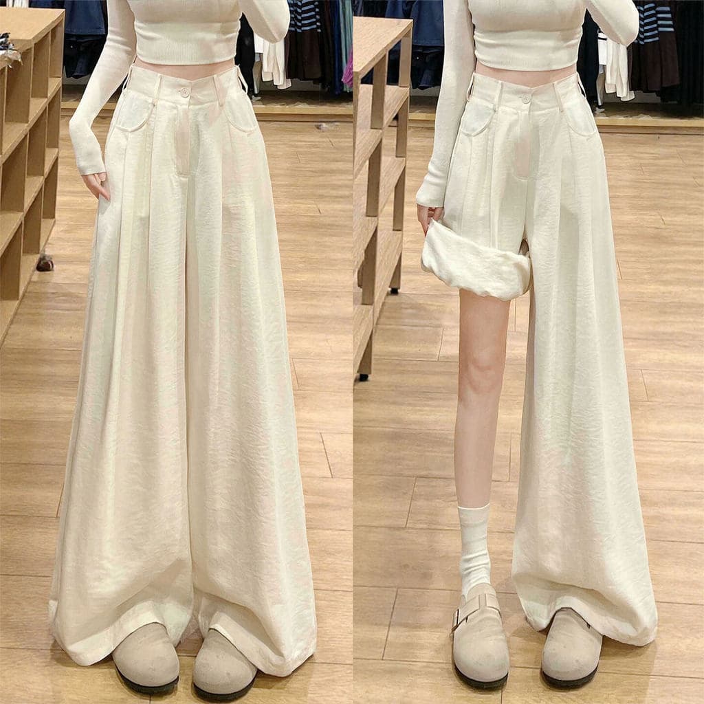 Off-White manguito terno calças femininas verão 2026 novo estilo pequeno cintura alta solta gelo seda Casual calças de p