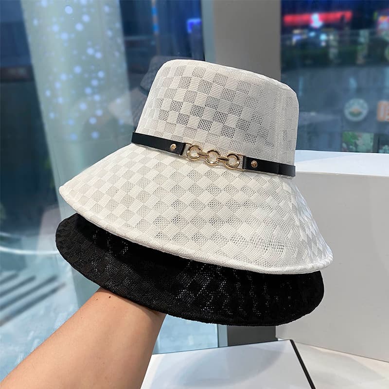 Chapéu balde feminino verão japonês simples xadrez malha bacia chapéu protetor solar guarda-sol balde chapéu feminino ve