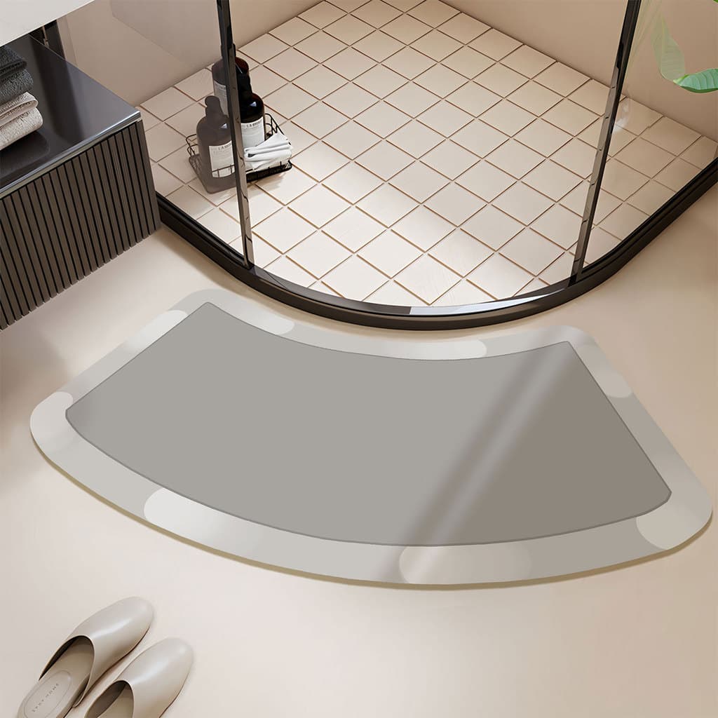 Tapete curvo para banheiro, em forma de leque, lama de diatomáceas, absorvente, tapete para pés, chuveiro, porta, arco,
