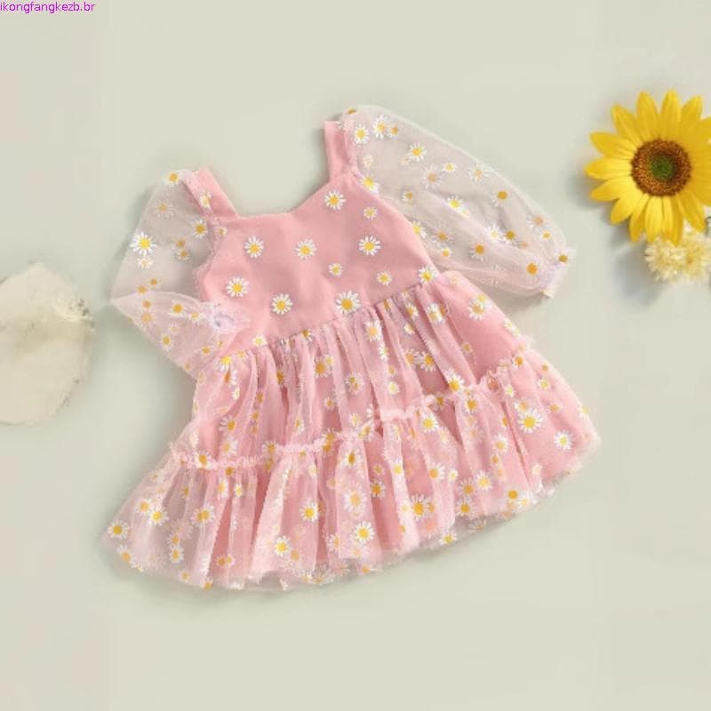 Melodioso-Vestido De Festa Elegante Com Estampa De Margaridas E Manga Comprida Em Malha De Tule