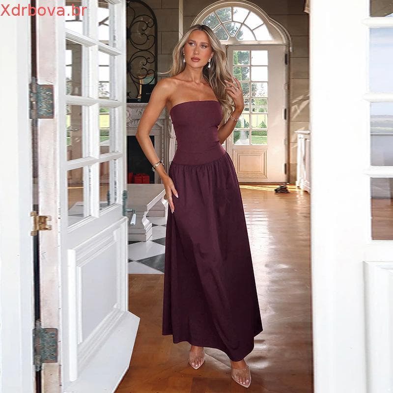 Top tomara que caia, cintura fina, saia em linha A, vestido sensual com decote halter, novo estilo sensual de primavera-