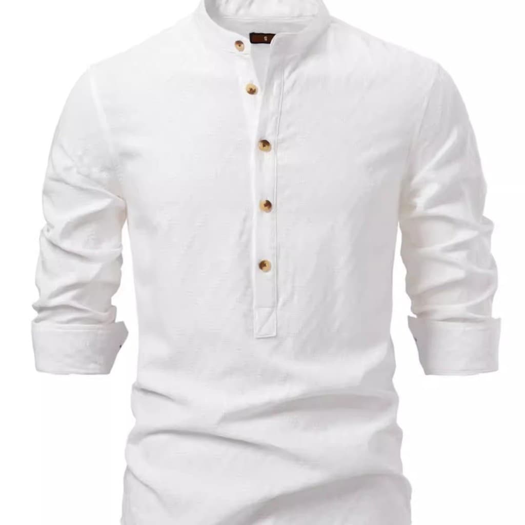 Camisa Masculina De Manga Comprida Com Gola Alta De Cor Sólida