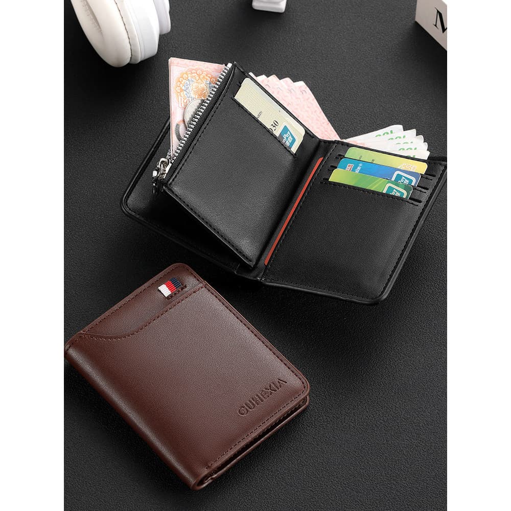 carteira masculina carteira masculina com ziper Nova carteira masculina com zíper curto textura de couro genuíno simples