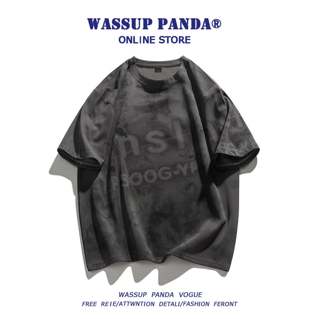 WASSUP PANDA American Letter Full Print Ice Silk Camiseta de manga curta masculina verão solta Casual meia manga