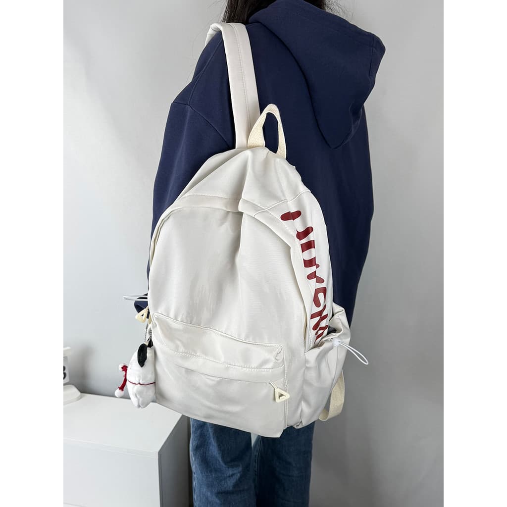 Mochila de lona simples coreana com decoração de letras mochila leve de estudante de grande capacidade