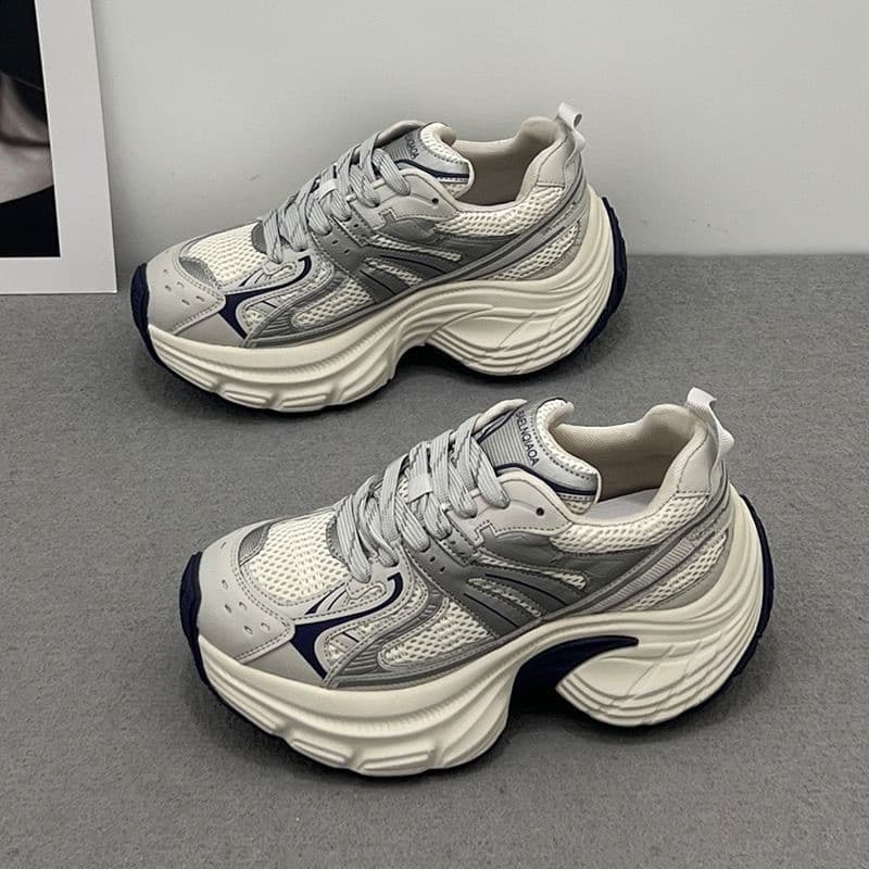 Papai sapatos femininos 2026 primavera novo estilo plataforma de sola grossa aumentando sapatos esportivos moda feminina