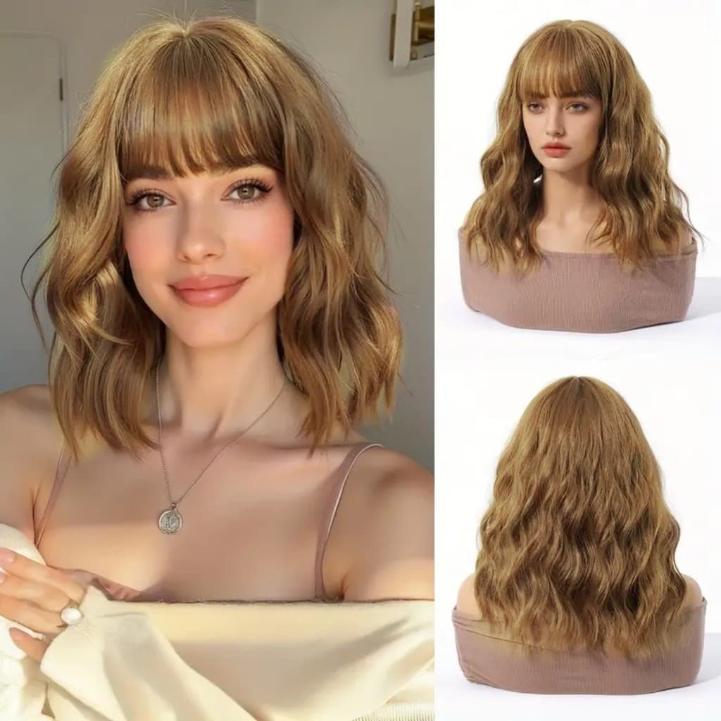 Peruca Orgânica Ondulada Com Franja Fibra Premium Lindíssima Top Hair MILA-27#