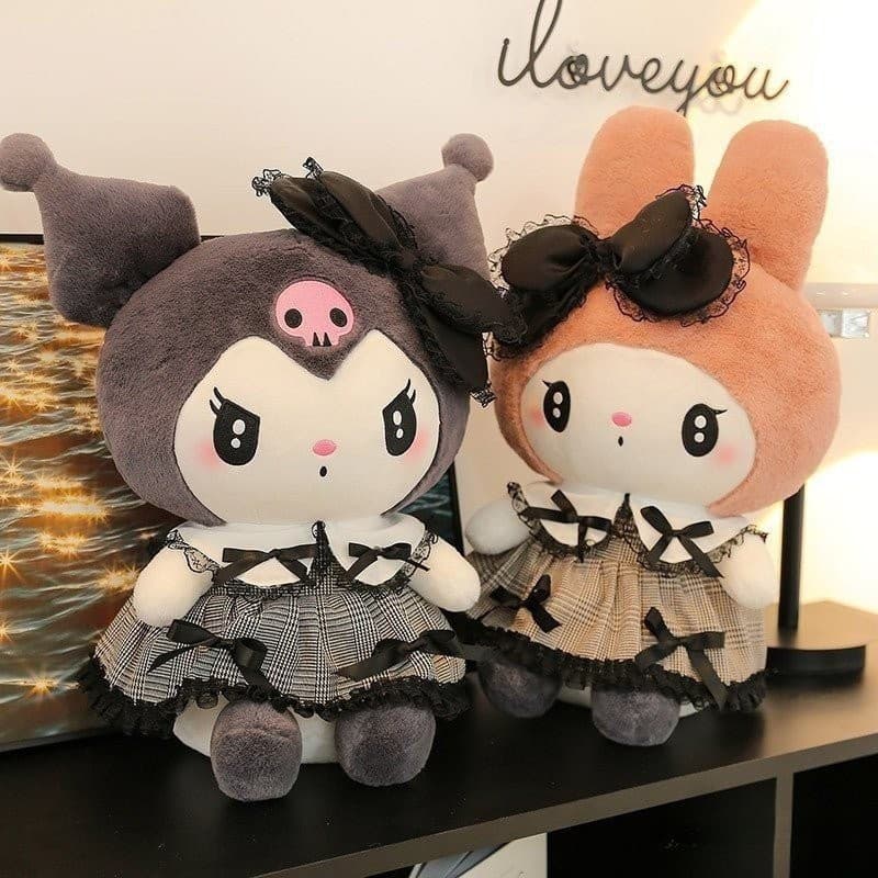 Boneca de pelúcia Kuromi preta de 30/40 cm, almofada de sofá infantil My Melody, travesseiro fofo