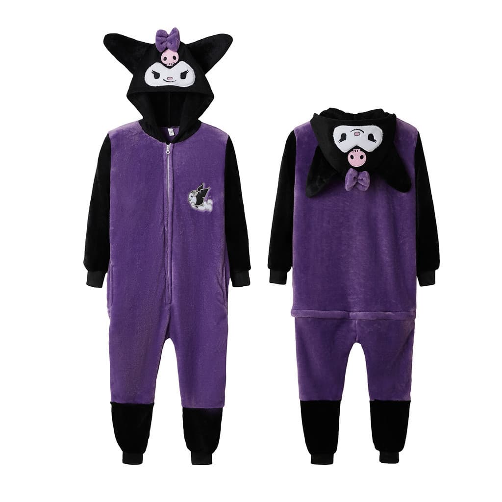 Fantasia Kuromi Sanrio Onesie Para Adultos , Pijamas De Flanela Com Capuz E Zíper , Roupa Fofa De Cosplay De Anime