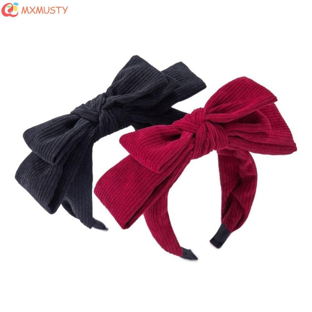 MXMUSTY Faixa De Cabeça Com Gravata Borboleta , Argola De Cabelo Grande De Veludo Cotelê , Larga Para Lavar O Rosto Femi