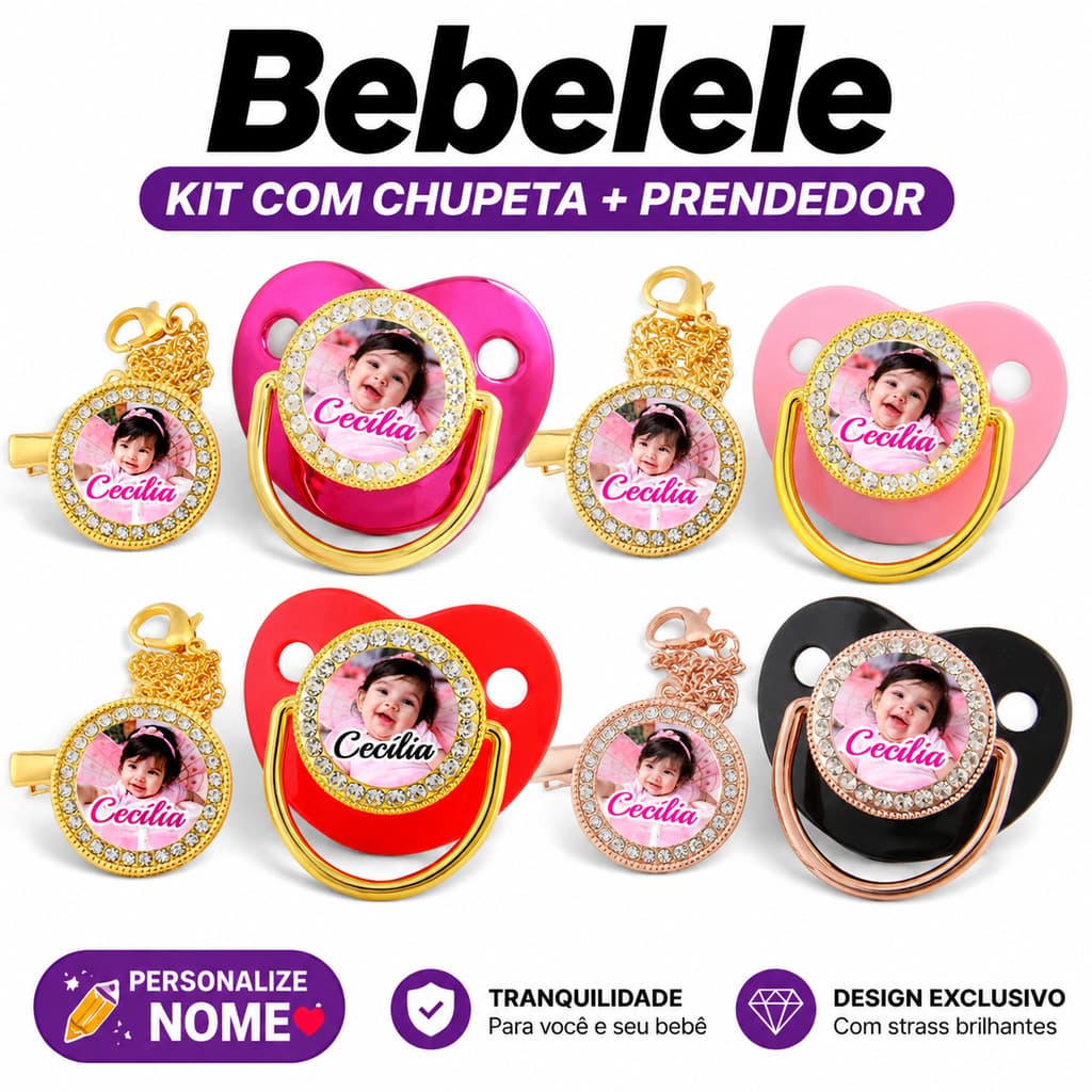 Chupeta plana para bebê, personalizada com nome/foto, vem com chupeta/clip/corrente/fecho