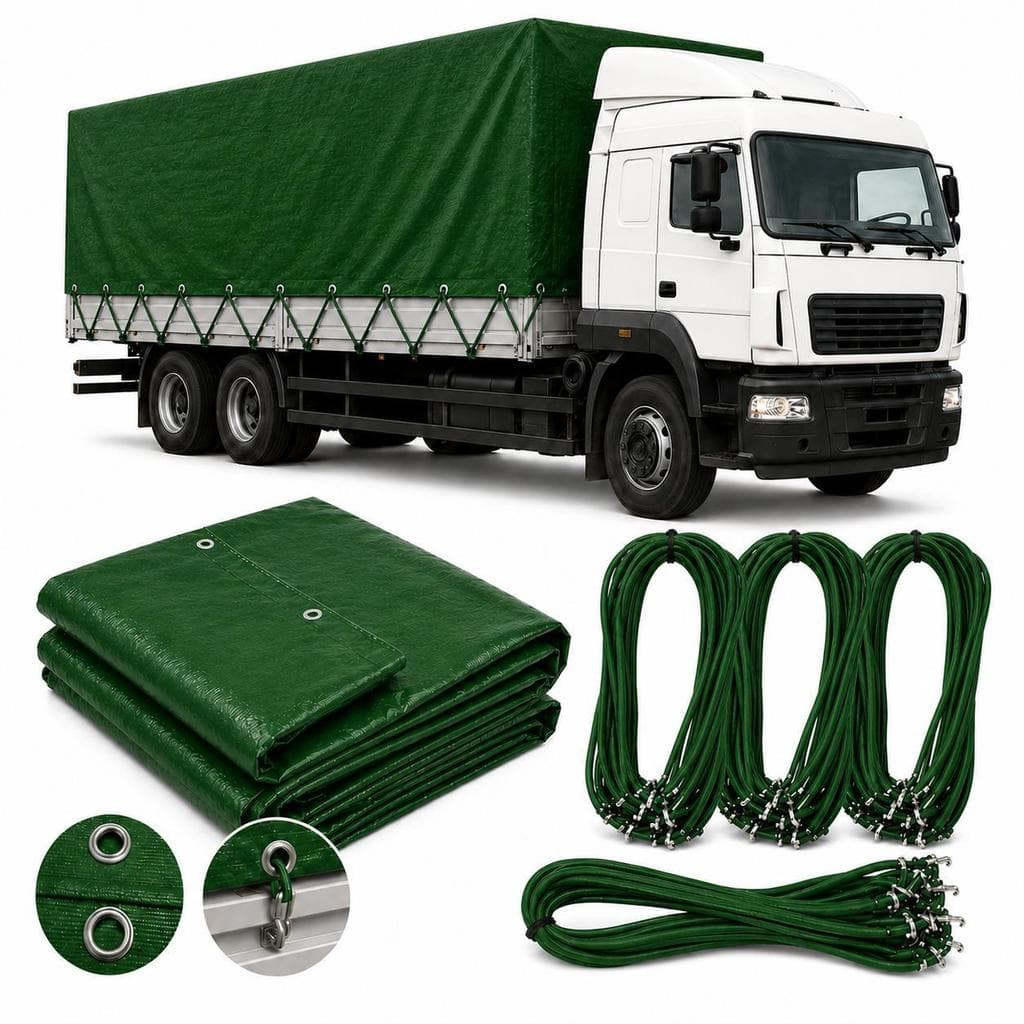 Lona Caminhão Verde CK300 4x5 M 300 Micras + 24 Extensores com Gancho para Proteção