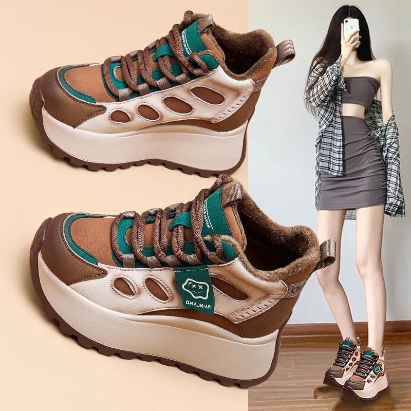 Influenciador forro de lã engrossado de alta qualidade sapatos esportivos casuais femininos 2025 outono inverno novo est