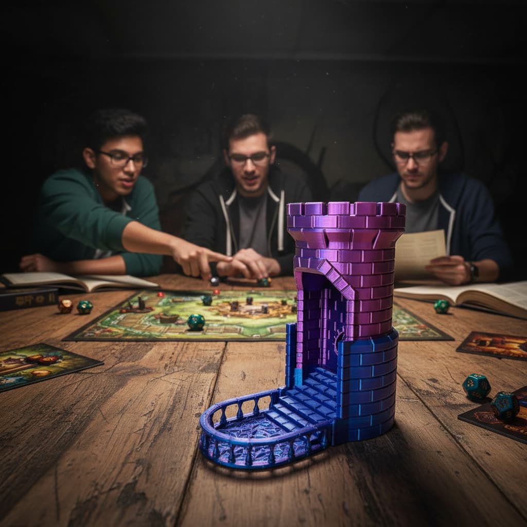 Torre de Dados RPG Retrátil Rosa e Azul Impressão 3D Dice Tower Acessório Gamer Colecionável Mesa Decoração Tabuleiro