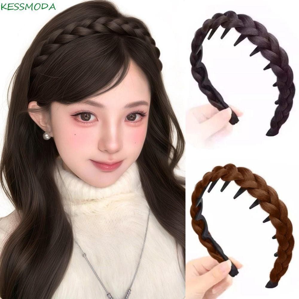 Kesselmanmoda Faixas De Cabelo Com Tranças De Espinha De Peixe , Peruca Trançada Antiderrapante Feita À Mão , Argola De