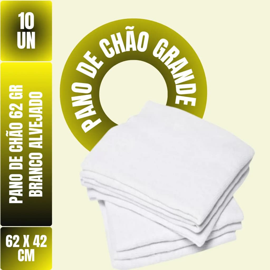 Kit Com 10 Panos De Chão De Algodão Branco, Para Limpeza Geral