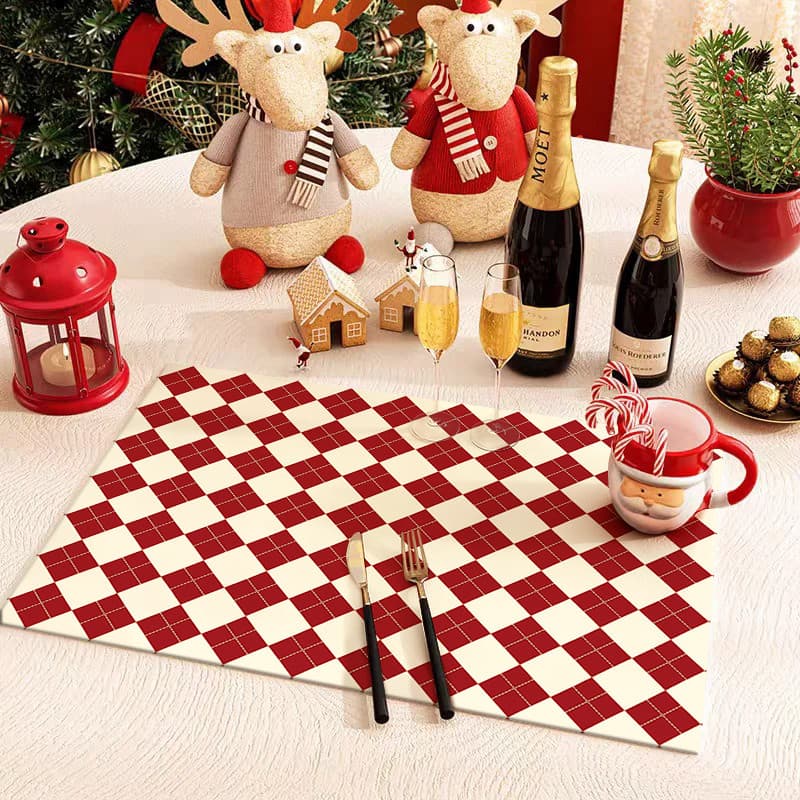 Ano do cavalo placemat ano novo vermelho branco xadrez Anti-escaldante isolamento térmico tapete de mesa decorações novo