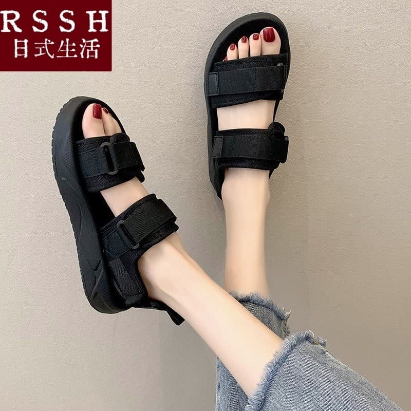 Estilo japonês sandálias esportivas verão senhoras Muffin sola grossa aumentando moda Casual ao ar livre usar Velcro san