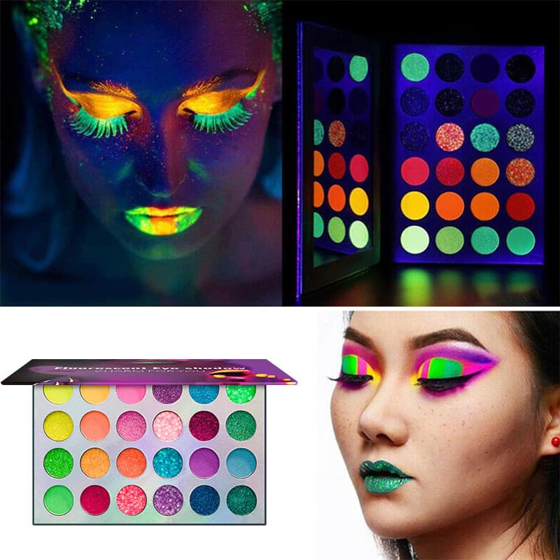 Luminosa 24 cores sombra colorida fluorescente pó Flash sombra boate estilo Punk cos jogar maquiagem mostrar paleta de m