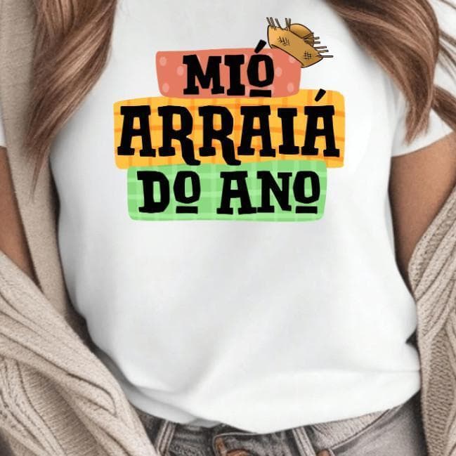 Camiseta Festa Junina São João Estampada Algodão Mió Arraia do Ano Frase Confortável