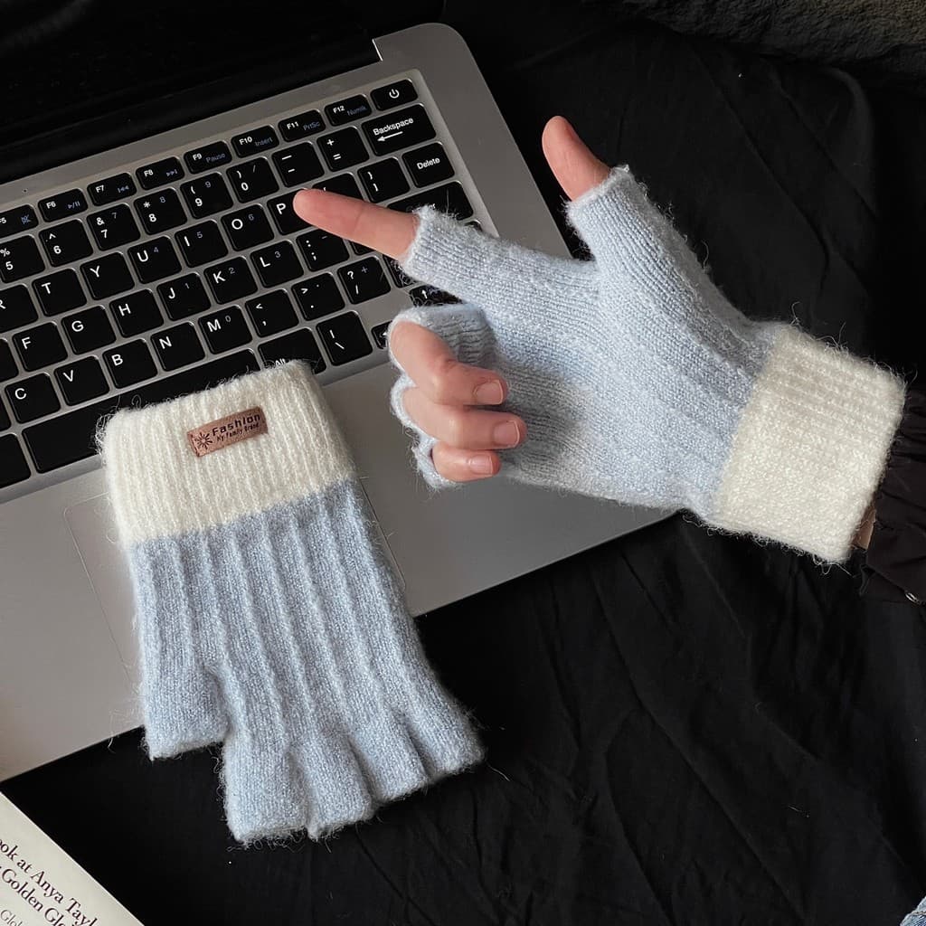 Luvas femininas inverno sem dedos malha dedo dividido meia palma sem dedos estilo fino equitação quente bonito tela de t