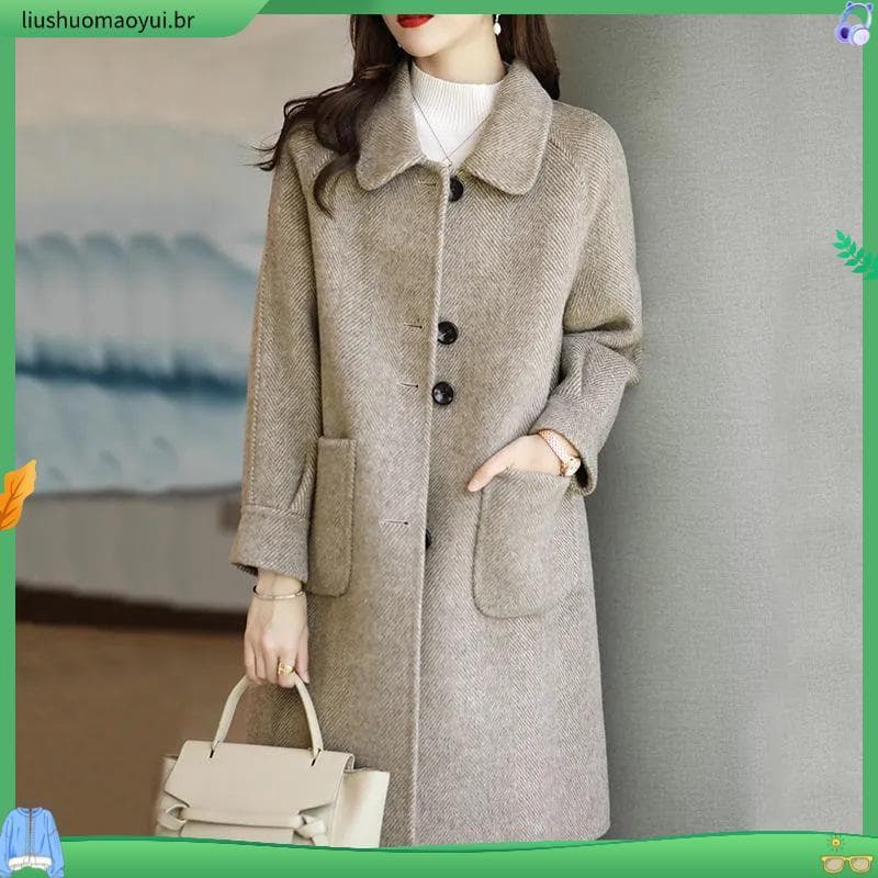 Casaco De Outono E Inverno Para Mulheres Lapela Com Design De Peito Duplo Jovens Gilrs
