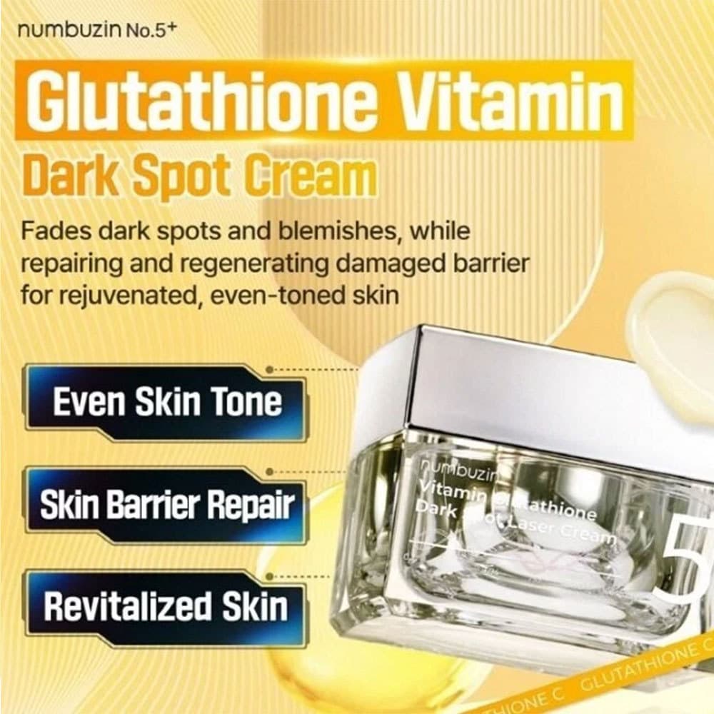 numbuzin 5+ Glutathione Dark Spot Cream - Fades Dark Spots, Evens Skin Tone & Brightens