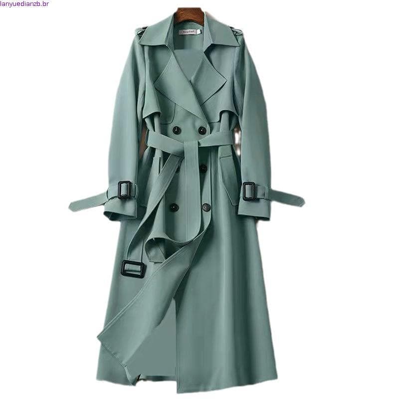 Mulheres Médio Longo Trench Coat Feminino 2026 Primavera Outono Manga Longa Fino Lapela Casaco Vintage Jaqueta Blusão