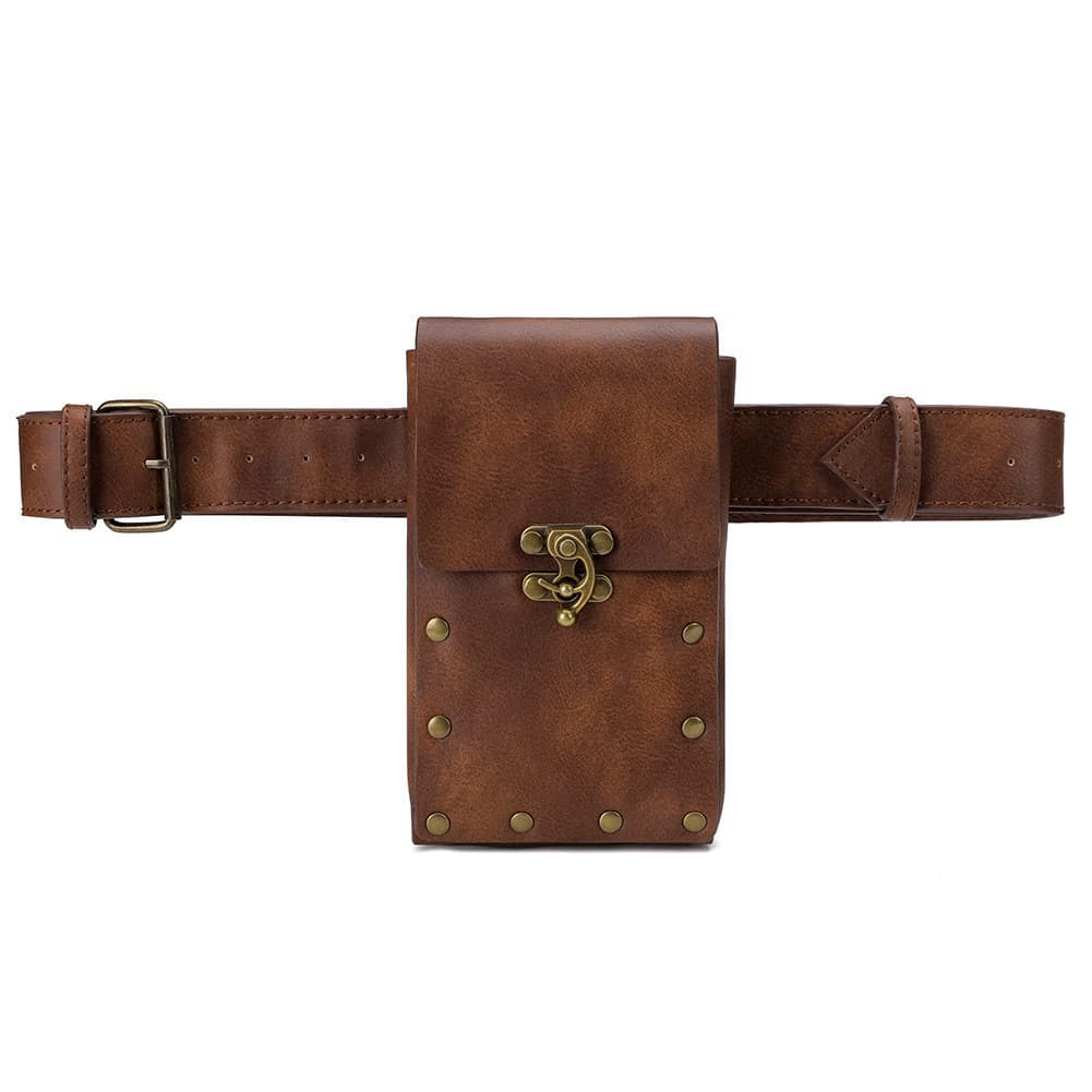 Nova Bolsa Feminina Punk Europeia e Americana, Retro Marrom, Mini Bolsa para Celular e Moedas para Atividades ao Ar Livr