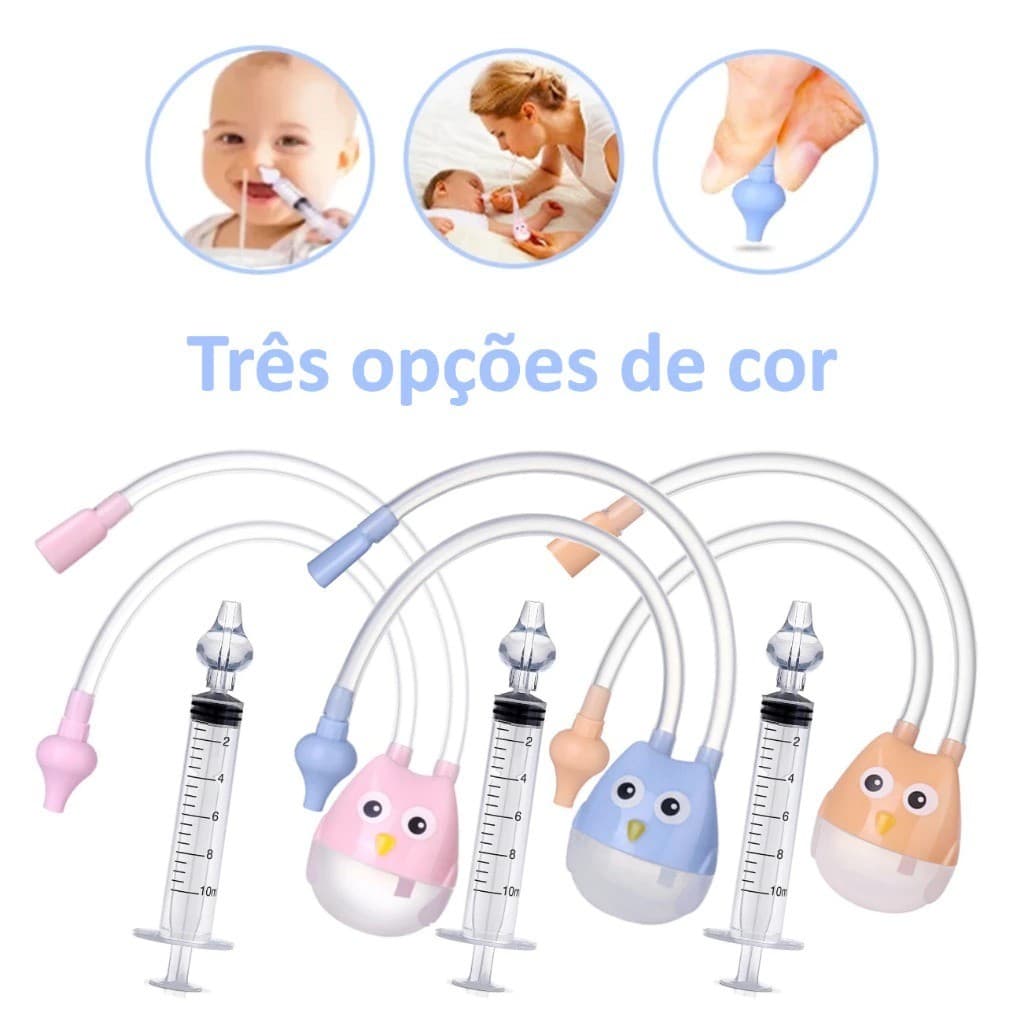 Aspirador Nasal Coruja para Bebê Lavagem e Higiene Nasal Lavador Nasal Seringa Ponta Silicone