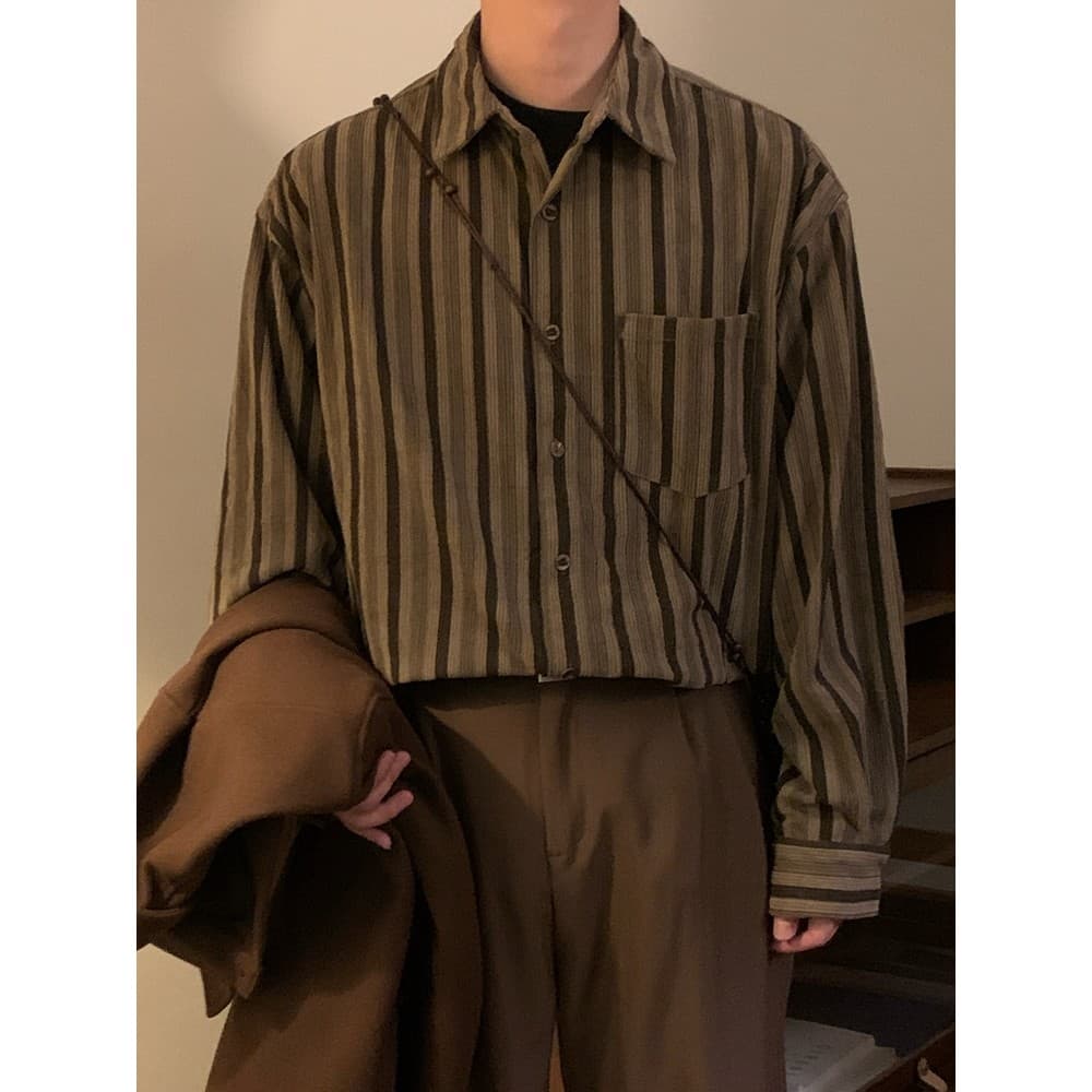 2025 primavera outono novo estilo japonês Retro Street Wear estilo Hong Kong contraste cor listrado bolso camisa das mul