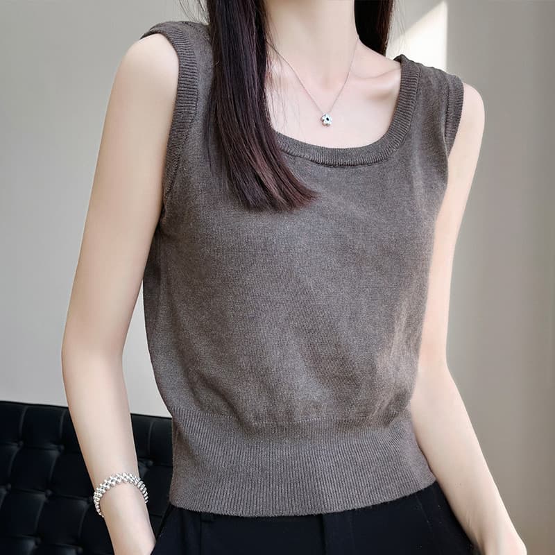 Primavera verão novo estilo amoreira seda malha colete feminino terno interno Bottoming estilingue cobrindo seios sem ma