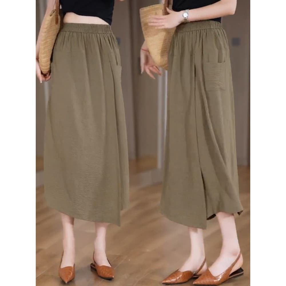 Calças largas de seda gelo de oito pontos femininas 2026 verão novo estilo cintura alta estilo fino plissado Casual cort