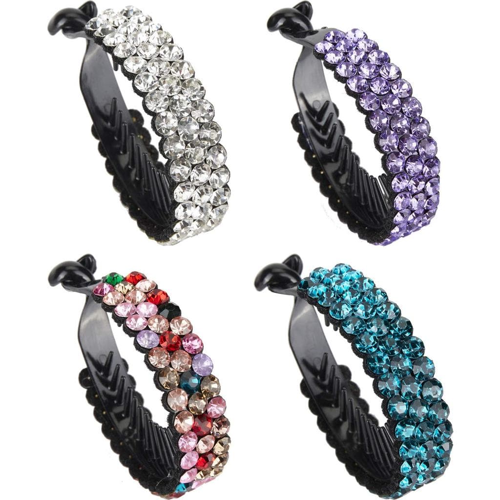 Lawie - Conjunto de 4 Presilhas de Cabelo Redondas de Plástico com Strass e Brilho, Tipo Garra, para Coque, Rabo de Cava