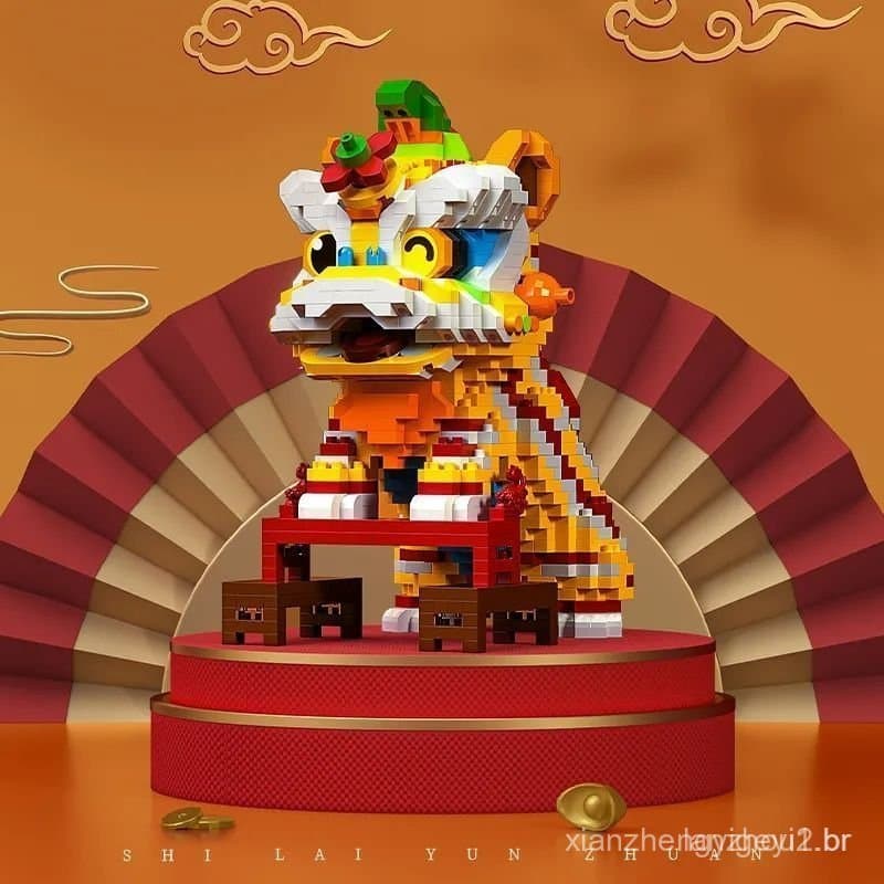 Blocos de Montar Dança do Leão - Brinquedo de Montagem de Pequenas Peças de Alta Dificuldade em Estilo Chinês - Presente