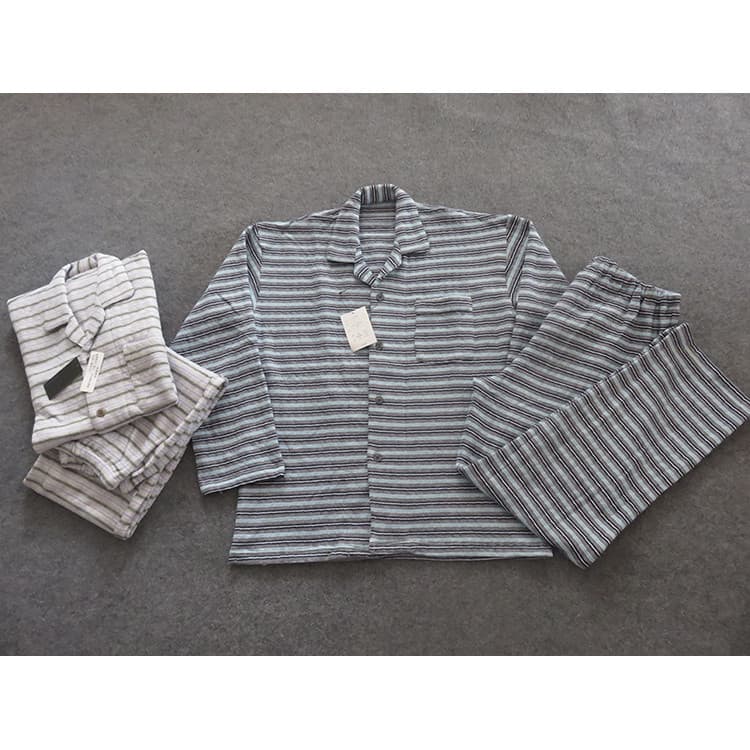 Comércio exterior primavera outono novo estilo pijamas masculinos de manga comprida lã fina solta listrado camada de ar