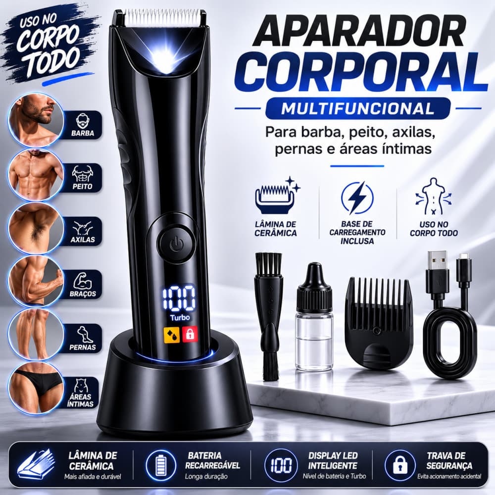 Aparador de Cabelo e Pelos Corporal Turbo à Prova d'Água  aparador com luz