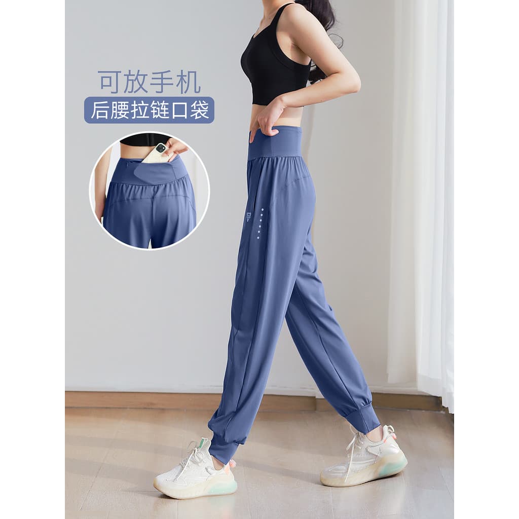 Calças esportivas leves estilo calças esportivas femininas soltas mais finas olhar para trás cintura zíper bolso calças