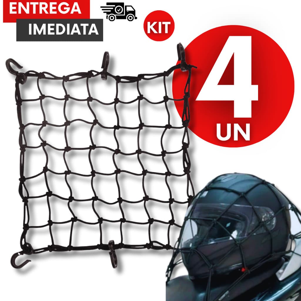 KIT 4 Rede Aranha Moto 30x30 Elástica Reforçada para Capacete Bagagem Moto Alta Resistencia