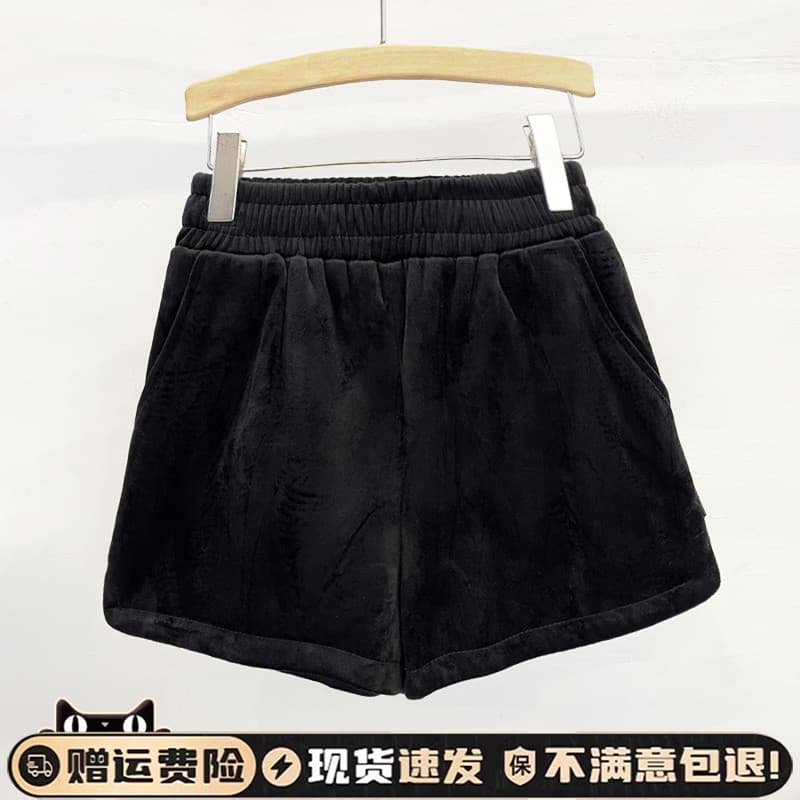 Shorts de veludo feminino 2024 outono inverno exterior moda grosso ouro veludo solto a linha Casual botas de perna larga