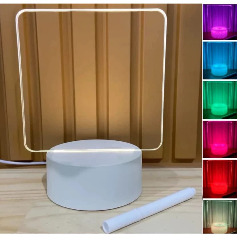 Luminária de Mesa 3D com Tela para Escrever Abajur Luminárias Lousa Mensagens - Base Preta/Branco