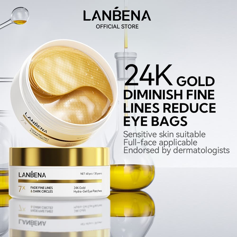 LANBENA Patches de Olhos Hydra-Gel com Ouro 24K Eliminam Olheiras Hidratantes para Cuidados com a Pele 60 peças/30 pares