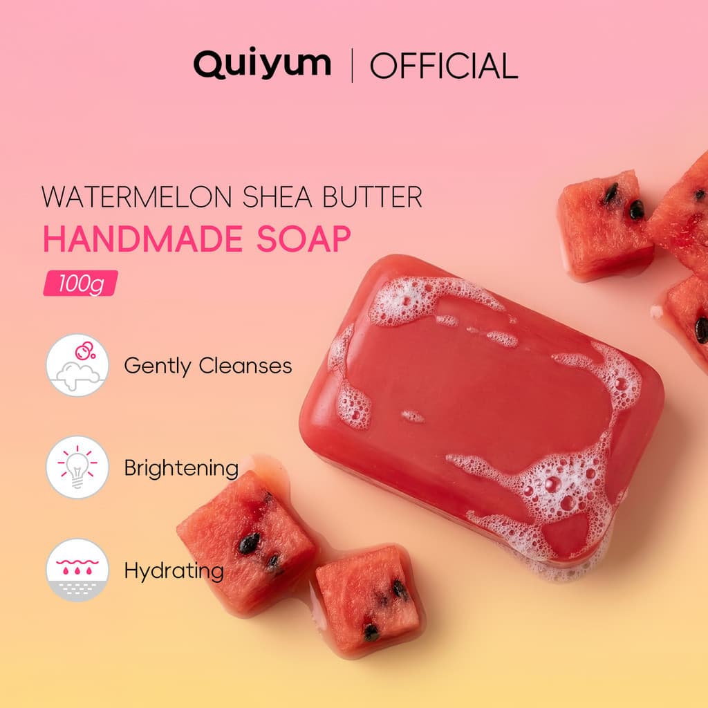 QUIYUM Watermelon Shea Butter Handmade Soap 100g Niacinamide Vitamin E Gently Cleanses Brightening Hydrating