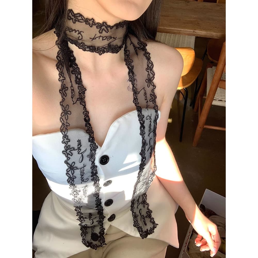 Estilo francês longo lenço de seda feminino 2025 verão novo estilo renda Streamer atmosfera bandana pescoço cachecol cin