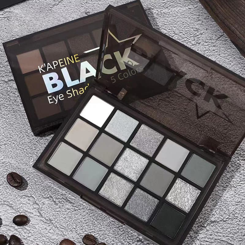 Paleta de sombras europeias americanas de 15 cores peroladas Flash fino cinza escuro cisne preto legal pequeno fumado pu