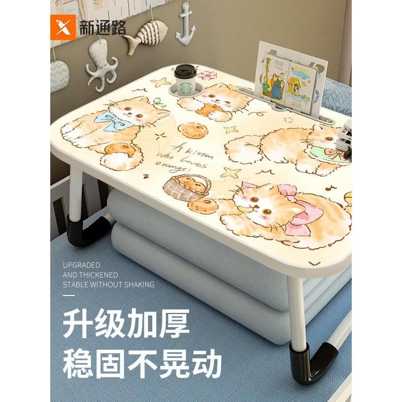 Cama Mesa pequena Mesa de estudo infantil Gatinho amarelo Mesa fofa Cama Mesa de estudante Mesa de computador dobrável B