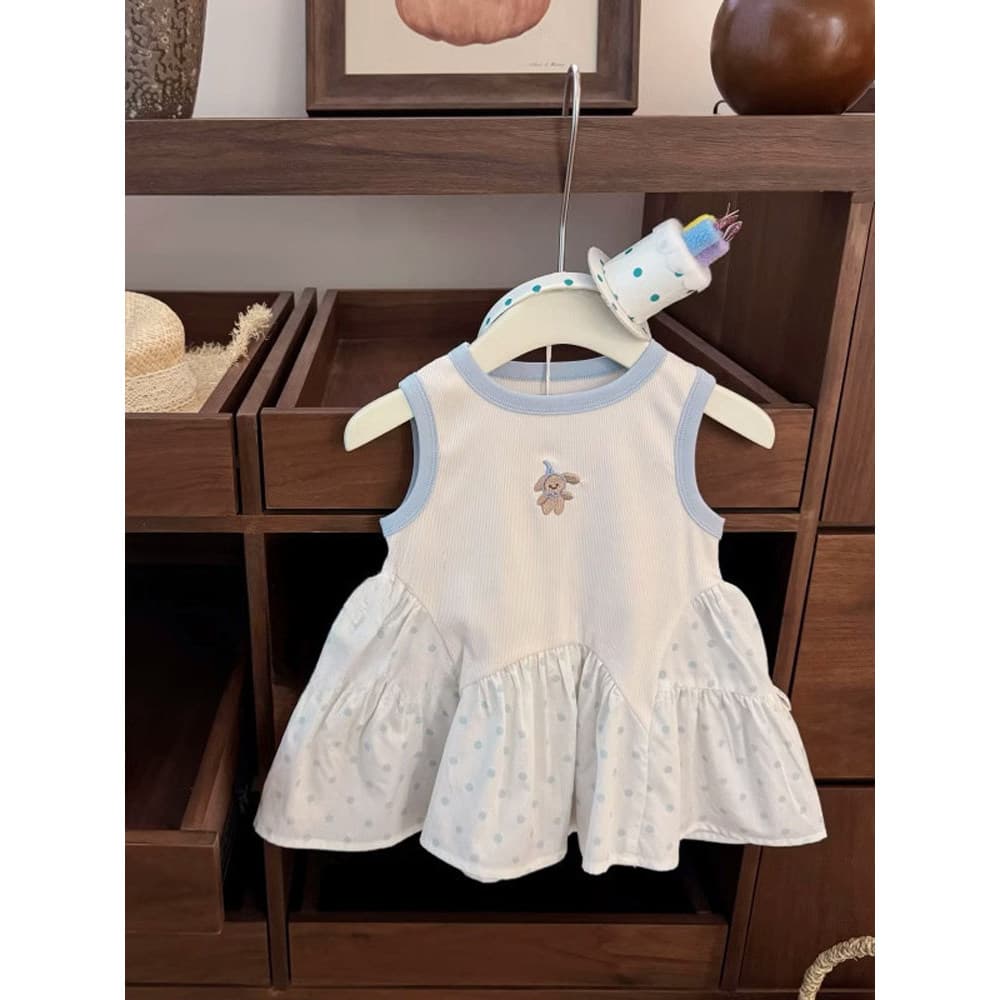 2025 verão novo estilo bebê menina bordado estilo ocidental bolinhas Irregular Fishtail saia princesa colete moda saia